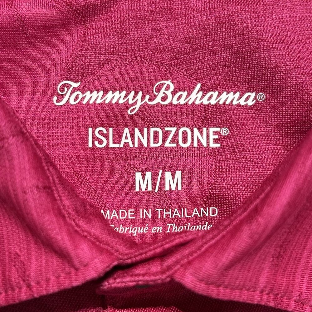 Tommy Bahama IslandZone Polo Shirt Medium Hawaiian Leaf Print Pink Short Sleeve - Picture 3 of 7